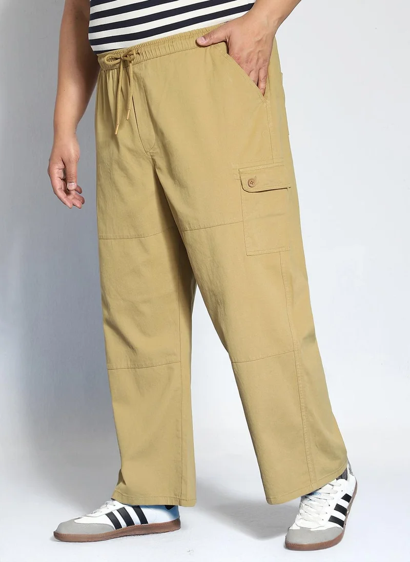 أوربانو فاشن Urbano Plus Men's Khaki Loose Baggy Fit Cargo Jogger Chino Pant with 6 Pockets Stretchable